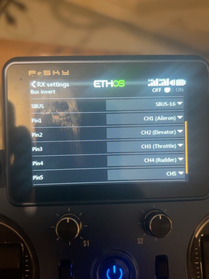 X18 ETHOS channel configuration screen