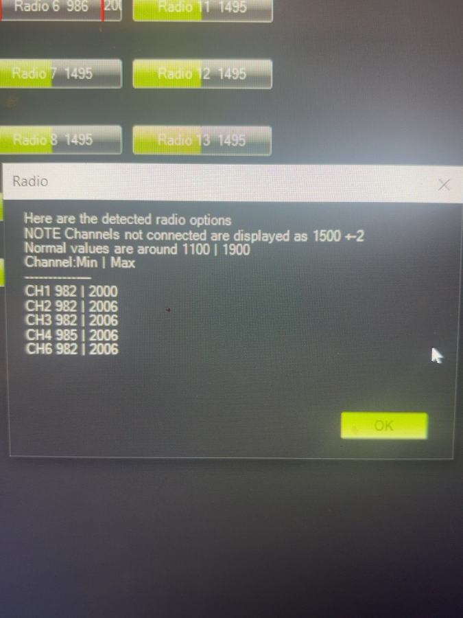 Mission Planner view used to verify incoming radio signals